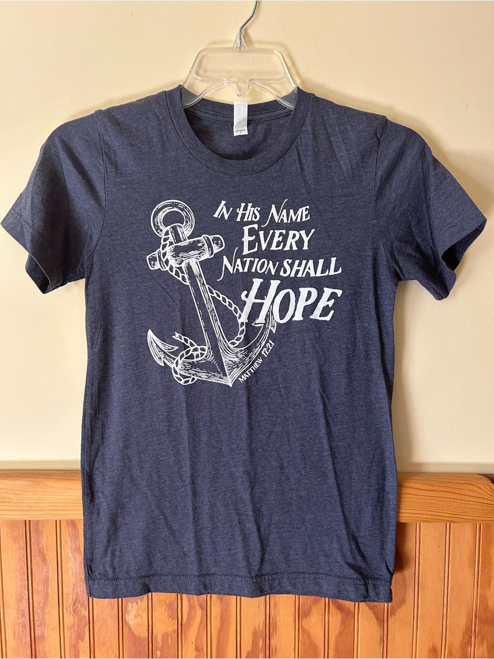 Bella Canvas Heather Navy Matthew 12:21 Graphic Tee